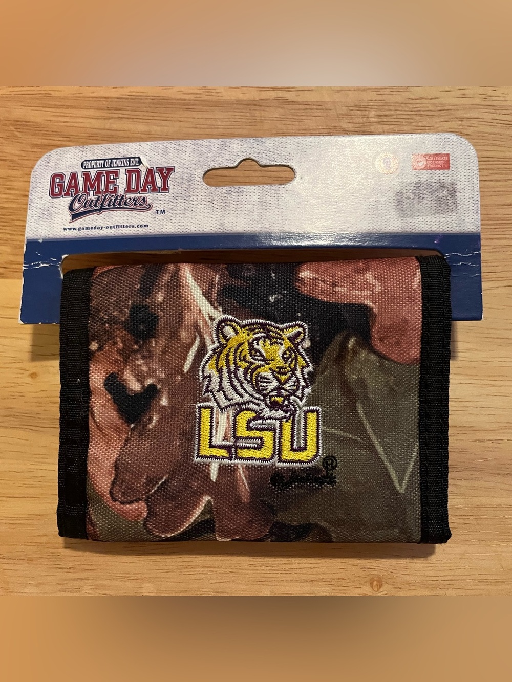 LSU Camouflage Trifold Wallet with Tiger Logo - Brown/Green